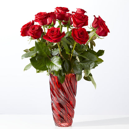Classic Love Red Rose Bouquet with Luxe Swirl Vase